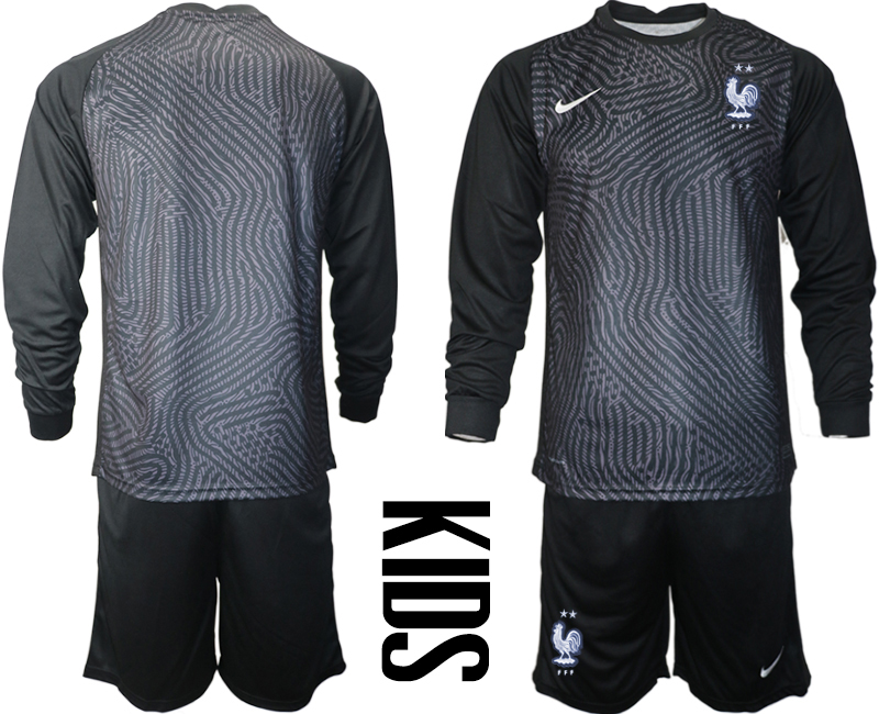 2021 France black youth long sleeve goalkeeper soccer jerseys